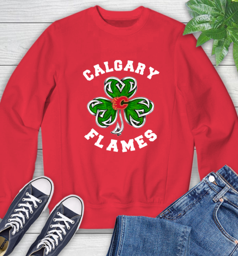 NHL Calgary Flames Three Leaf Clover St Patrick's Day Hockey Sports Sweatshirt 10