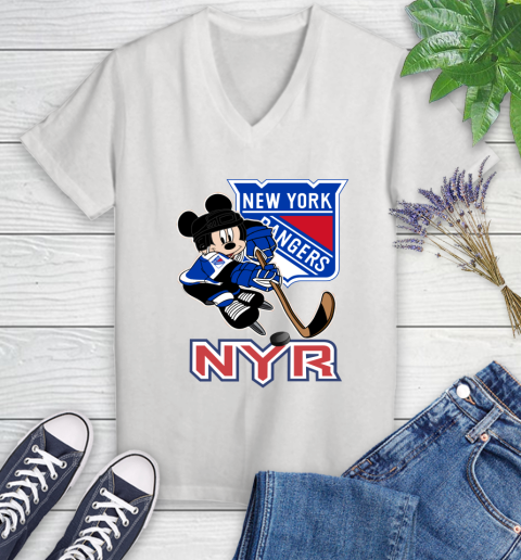 NHL New York Rangers Mickey Mouse Disney Hockey T Shirt Women's V-Neck T-Shirt