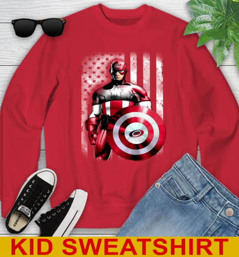 Carolina Hurricanes NHL Hockey Captain America Marvel Avengers American Flag Shirt Youth Sweatshirt 7