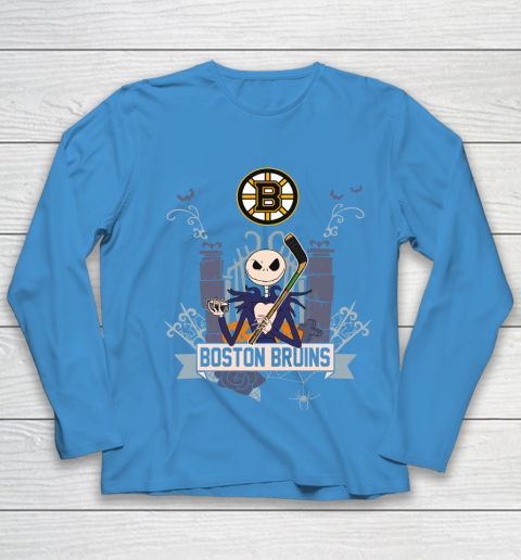 NHL Boston Bruins Hockey Jack Skellington Halloween Youth Long Sleeve 5