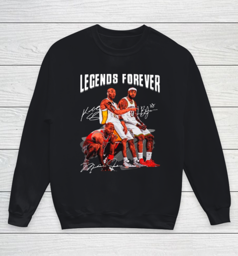 Kobe Bryant Lebron James And Michael Jordan Legends Forever Signatures Youth Sweatshirt
