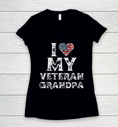 I Love My Veteran Grandpa Vintage Veteran's Day Women's V-Neck T-Shirt