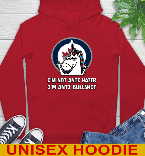 Winnipeg Jets NHL Hockey Unicorn I'm Not Anti Hater I'm Anti Bullshit Hoodie 10