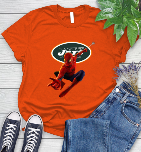 NFL Spider Man Avengers Endgame Football New York Jets Women's T-Shirt 4