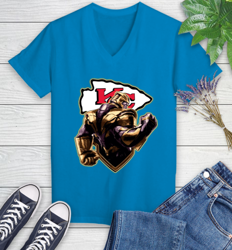 NFL Thanos Avengers Endgame Football Sports Kansas City Chiefs Women's V-Neck T-Shirt 7