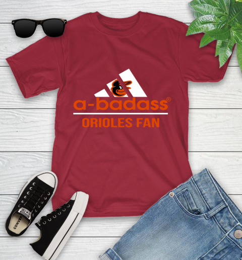 MLB A Badass Baltimore Orioles Fan Adidas Baseball Sports Youth T-Shirt 14