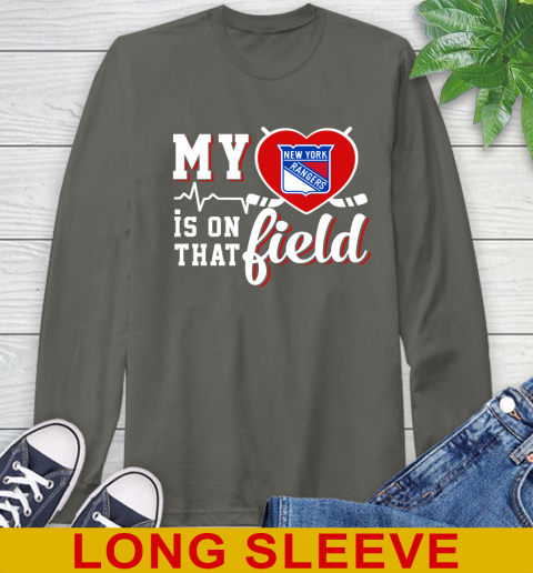 NHL My Heart Is On That Field Hockey Sports New York Rangers Long Sleeve T-Shirt 10