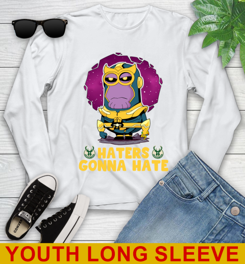 NBA Basketball Milwaukee Bucks Haters Gonna Hate Thanos Minion Marvel Shirt Youth Long Sleeve