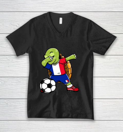 Dabbing Turtle France Soccer Fans Jersey French Football V-Neck T-Shirt