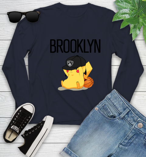 NBA Pikachu Basketball Sports Brooklyn Nets Youth Long Sleeve 3
