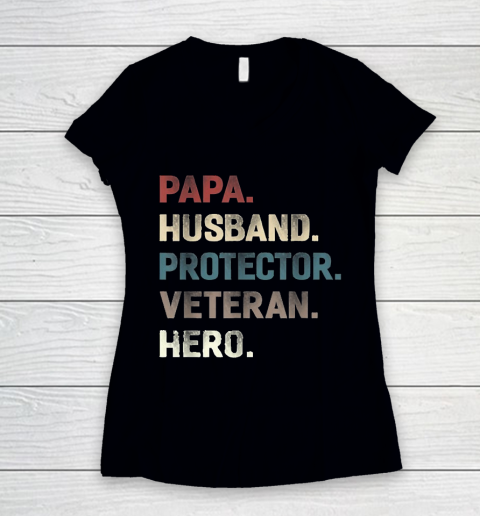 Grandpa Funny Gift Apparel  Papa Husband Protector Veteran Hero Grandpa Women's V-Neck T-Shirt