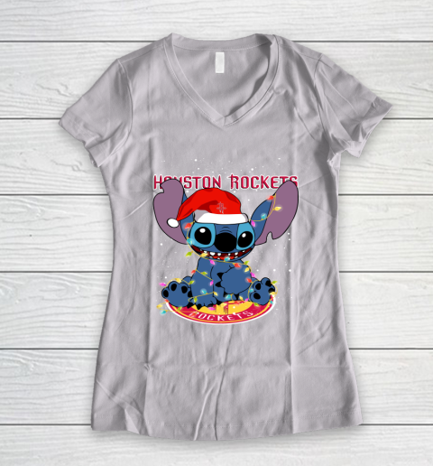 Houston Rockets NBA noel stitch Basketball Christmas Women's V-Neck T-Shirt