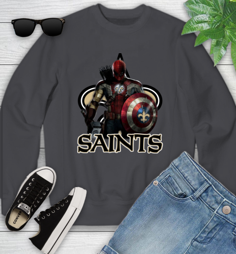 NFL Captain America Thor Spider Man Hawkeye Avengers Endgame Football New Orleans Saints Youth Sweatshirt 6