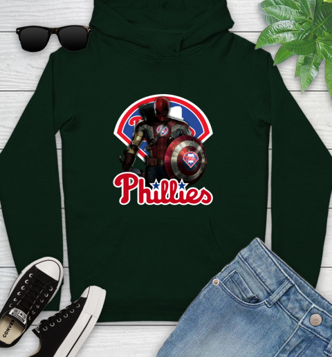 MLB Captain America Thor Spider Man Hawkeye Avengers Endgame Baseball Philadelphia Phillies Youth Hoodie 13