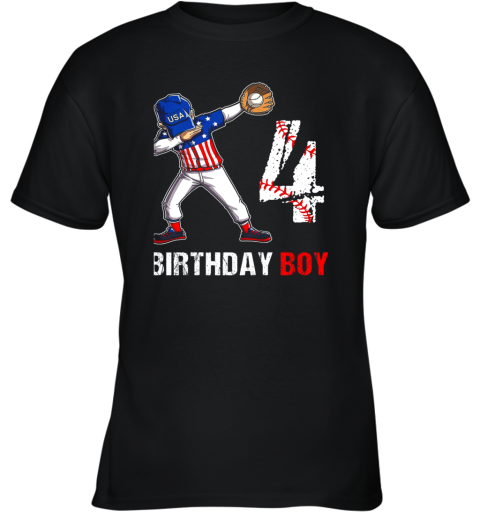 Kids 4 Years Old 4th Birthday Baseball Dabbing Shirt Gift Party Youth T-Shirt