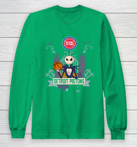 NBA Detroit Pistons Basketball Jack Skellington Halloween Long Sleeve T-Shirt 4