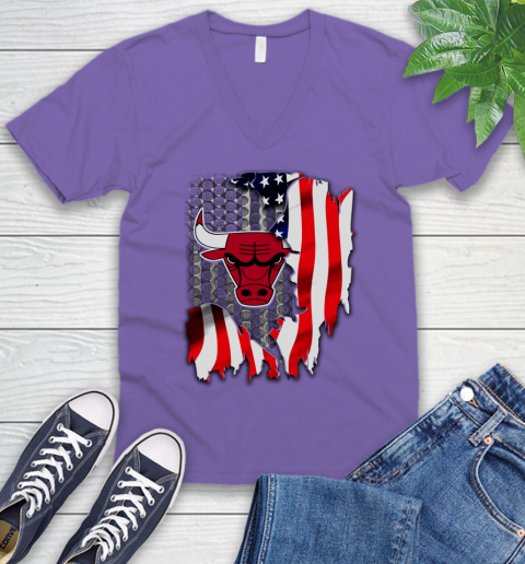 Chicago Bulls NBA Basketball American Flag V-Neck T-Shirt 8