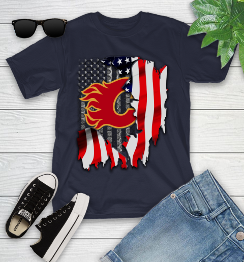 Calgary Flames NHL Hockey American Flag Youth T-Shirt 2