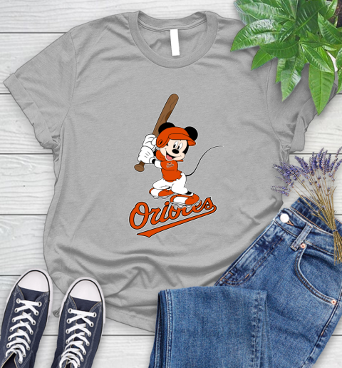 MLB Baseball Baltimore Orioles Cheerful Mickey Mouse Shirt Women's T-Shirt 5