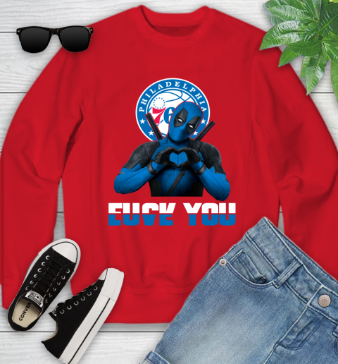 NBA Philadelphia 76ers Deadpool Love You Fuck You Basketball Sports Youth Sweatshirt 8
