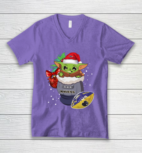 Baltimore Ravens Christmas Baby Yoda Star Wars Funny Happy NFL V-Neck T-Shirt 9