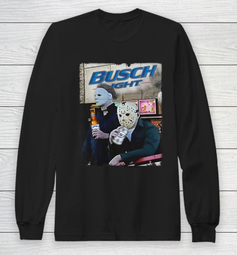 Michael Myers And Jason Voorhees Busch Light Halloween Long Sleeve T-Shirt