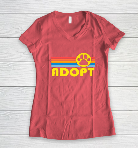 Rescue Animal Adoption Adopt Cat or Dog Vintage Retro Sunset Women's V-Neck T-Shirt 4