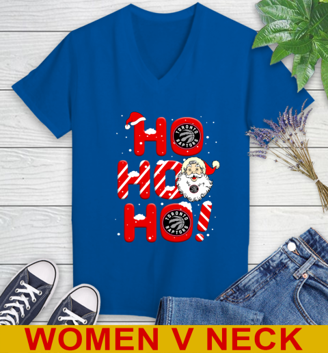 Toronto Raptors NBA Basketball Ho Ho Ho Santa Claus Merry Christmas Shirt Women's V-Neck T-Shirt 9