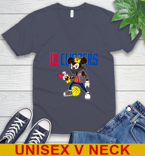 LA Clippers NBA Basketball Mickey Peace Sign Sports V-Neck T-Shirt 8