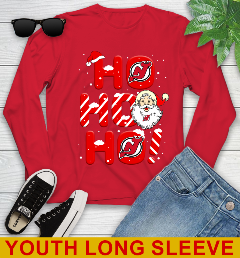 New Jersey Devils NHL Hockey Ho Ho Ho Santa Claus Merry Christmas Shirt Youth Long Sleeve 11
