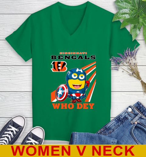 NFL Football Cincinnati Bengals Captain America Marvel Avengers Minion Shirt Women's V-Neck T-Shirt 5