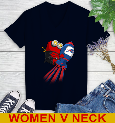 NFL Football Buffalo Bills Deadpool Minion Marvel Shirt Women's V-Neck T-Shirt 2