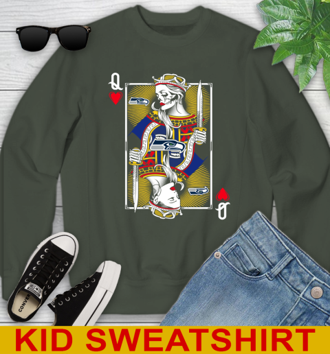 NFL Football Seattle Seahawks The Queen Of Hearts Card Shirt Youth Sweatshirt 8