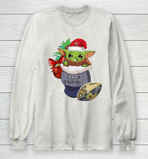 New Orleans Saints Christmas Baby Yoda Star Wars Funny Happy NFL Long Sleeve T-Shirt 12