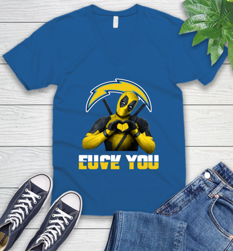 NHL San Diego Chargers Deadpool Love You Fuck You Football Sports V-Neck T-Shirt 5