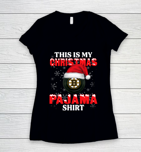 Boston Bruins This Is My Christmas Pajama Shirt NHL Women's V-Neck T-Shirt