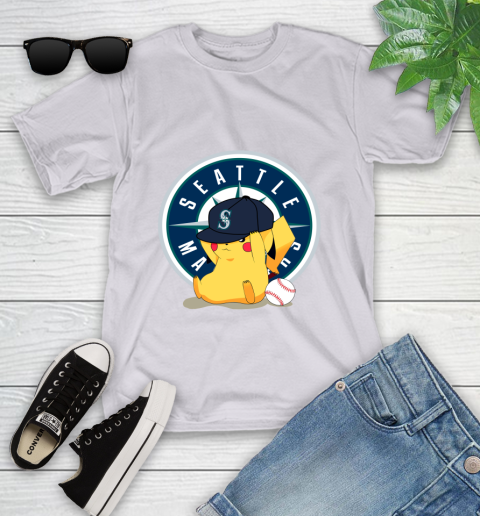 MLB Pikachu Baseball Sports Seattle Mariners Youth T-Shirt 4