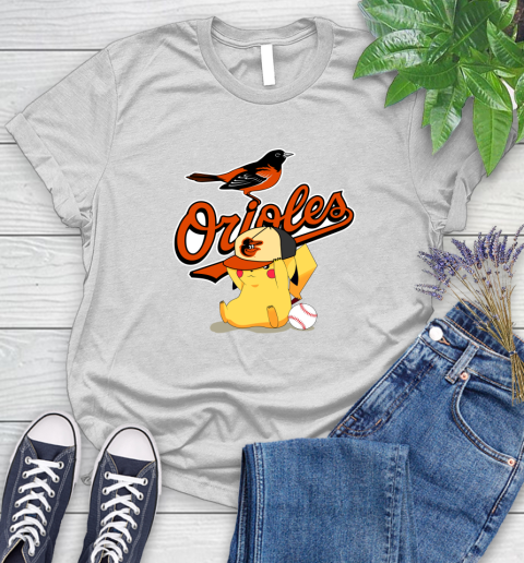 MLB Pikachu Baseball Sports Baltimore Orioles Women's T-Shirt