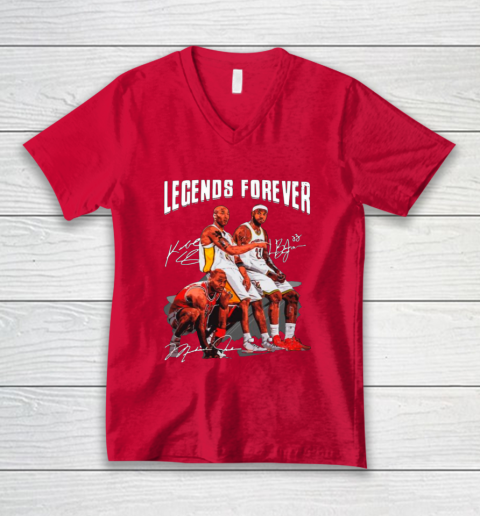 Kobe Bryant Lebron James And Michael Jordan Legends Forever Signatures V-Neck T-Shirt 6
