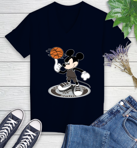 NBA Basketball San Antonio Spurs Cheerful Mickey Disney Shirt Women's V-Neck T-Shirt 3