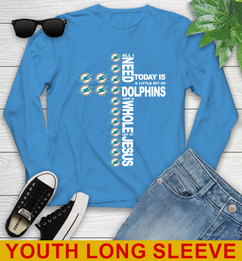 NFL All I Need Today Is A Little Bit Of Miami Dolphins Cross Shirt Youth Long Sleeve 9 NFL All I Need Today Is A Little Bit Of Miami Dolphins Cross Shirt Youth Long Sleeve - Image 9