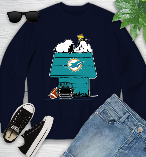 Miami Dolphins NFL Football Snoopy Woodstock The Peanuts Movie Youth Sweatshirt 3