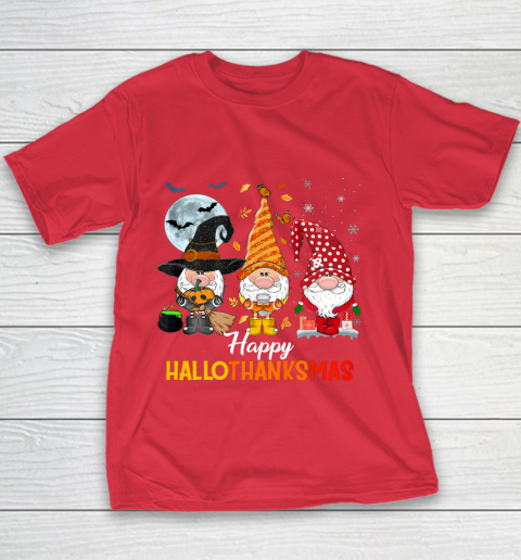 Gnomes Halloween And Merry Christmas Happy Hallothanksmas Youth T-Shirt 7
