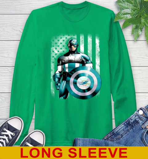 Miami Dolphins NFL Football Captain America Marvel Avengers American Flag Shirt Long Sleeve T-Shirt 8