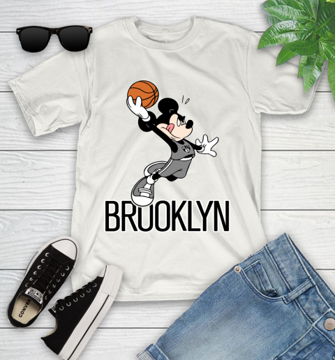 NBA Basketball Brooklyn Nets Cheerful Mickey Mouse Shirt Youth T-Shirt 2