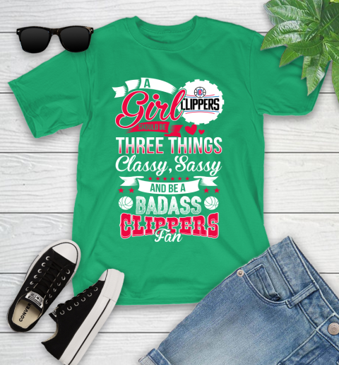 LA Clippers NBA A Girl Should Be Three Things Classy Sassy And A Be Badass Fan Youth T-Shirt 8