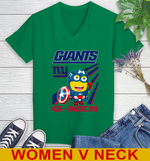 NFL Football New York Giants Captain America Marvel Avengers Minion Shirt Women's V-Neck T-Shirt 5