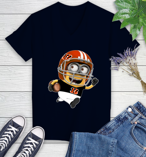 NFL Cincinnati Bengals Minions Disney Football Sports Women's V-Neck T-Shirt 3
