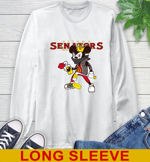 Ottawa Senators NHL Hockey Mickey Peace Sign Sports Long Sleeve T-Shirt