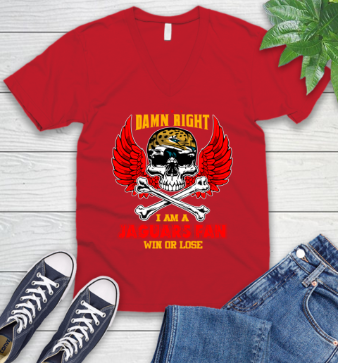 NFL Damn Right I Am A Jacksonville Jaguars Win Or Lose Skull Football Sports V-Neck T-Shirt 6
